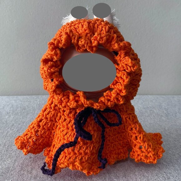 Handmade Crochet Orange Purple Hooded Cloak Outfit for 17cm Doll 1-Piece Set - Picture 1 of 5